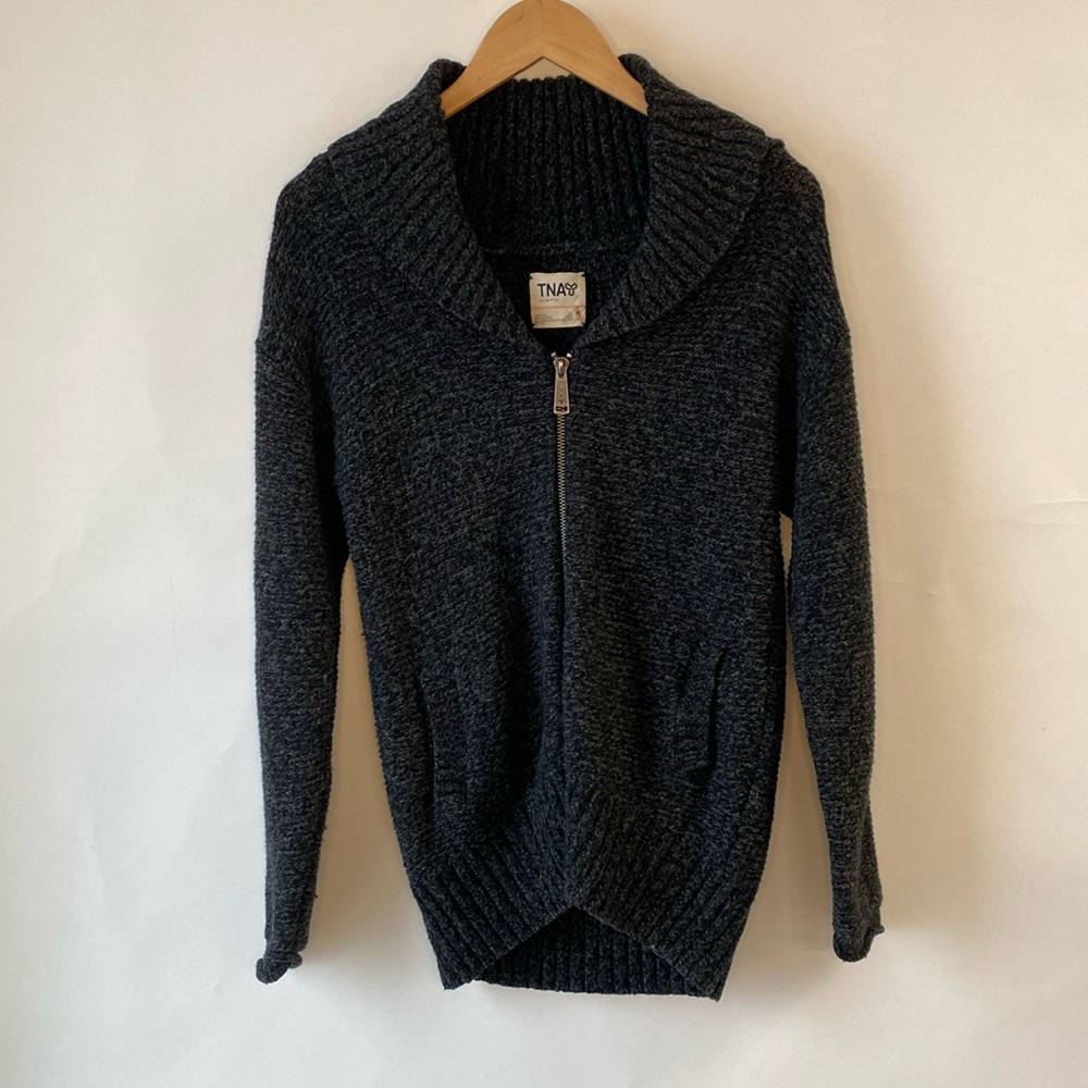 TNA Grey Wool Knit Zip Up